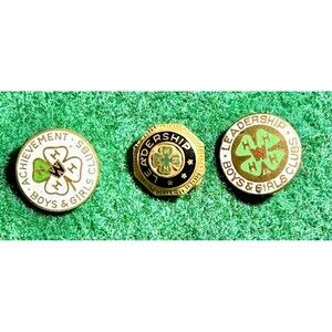 3 Vintage 4-H Achievement & Leadership Pins , Lot of 3 different